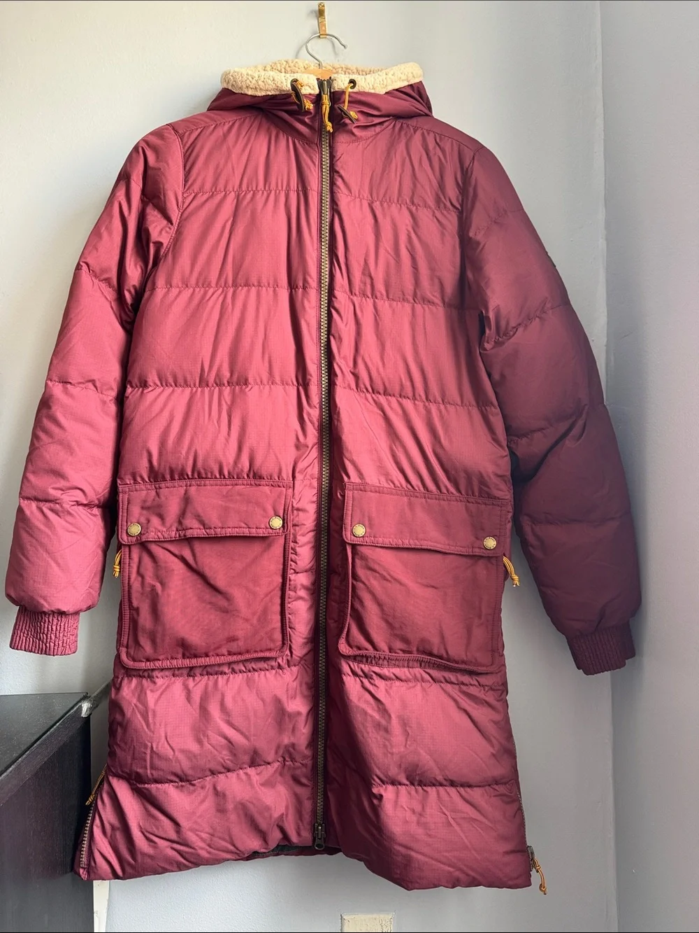 Women's L.L.Bean Mountain Classic Sherpa-Lined Down Coat-Burgundy Red
